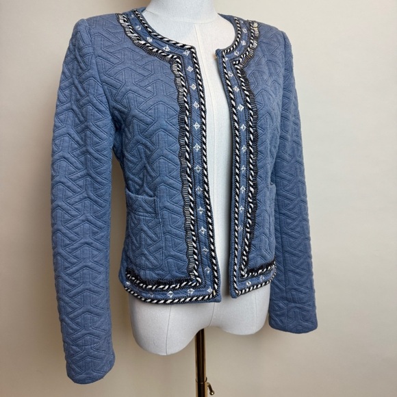 Soieblu Jackets & Blazers - Soieblu Blue Quilted Jacket with Beaded Trim
